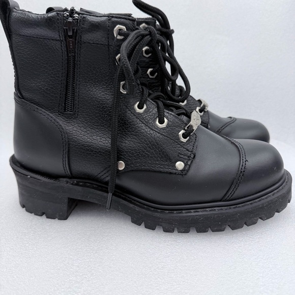 River Road Chunky Motorcycle Boots Black Leather Double Zip - Picture 6 of 10